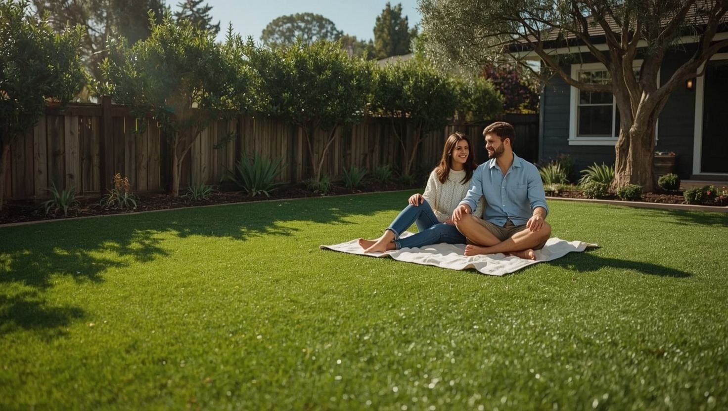 Family enjoying artificial turf lawn in San Jose