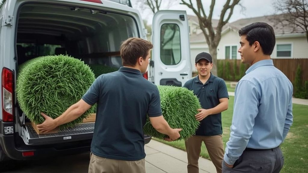 Install crew unloading turf rolls in Cupertino