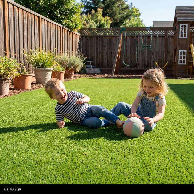 Family enjoying residential artificial turf lawn